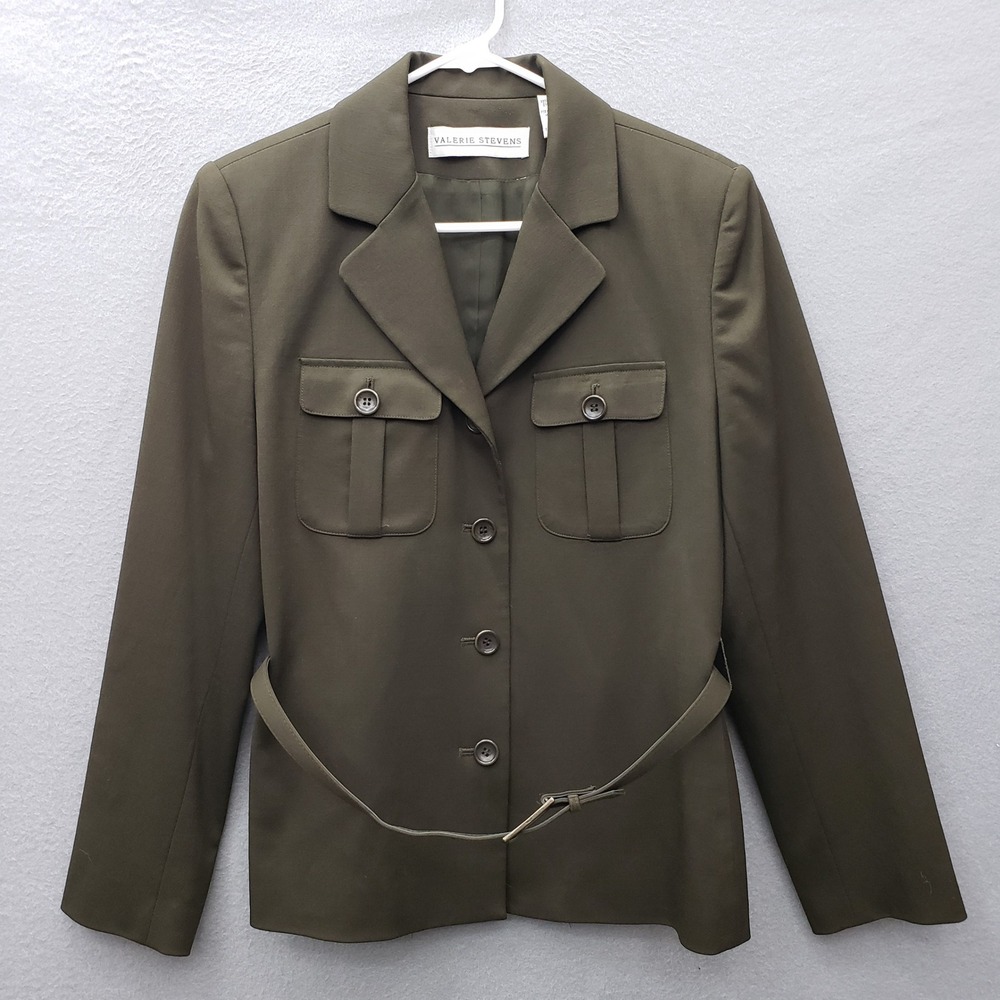 Valerie Stevens Utility Blazer Jacket Olive Green Military Wool Armycore Size 6 - Picture 2 of 10